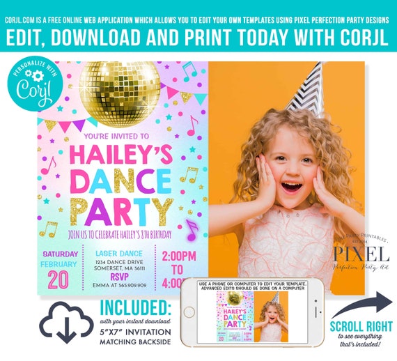 Dance Party Invitation Disco Party Invitation Glow Dance Party Neon Glow Dance Party Disco Dance Party Instant Editable File Corjl L8 Il_570xn