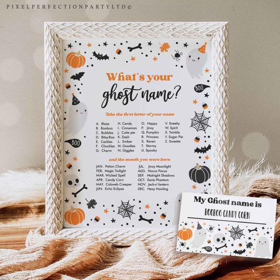 What's Your Ghost Name Game Neutral Halloween What's Your Halloween Name Sign + Name Labels Spooktacular Halloween Decor Instant Download G8