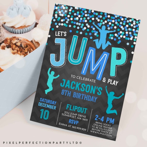 Jump Invitation Jump Birthday Invitation Trampoline Party Bounce House Party Jump Party Let's Jump Party Instant Editable File Corjl HL5 Il_570xn