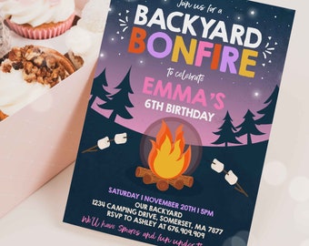 Bonfire Birthday Invitation Bonfire Party Invitation Backyard Bonfire Camping Bonfire Smores Party Instant Download Editable PDF File C6