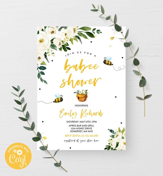 Editable Bee Baby Shower Invitation Babee Shower Invite Mommy To Bee Gender Neutral Baby Shower Yellow Floral Honey Bee Instant File BH Il_570xn