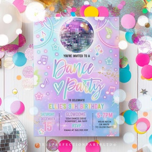 Editable Dance Party Invitation Tie Dye Dance Party Invitation Glow Tie Dye Dance Party Neon Glow Disco Dance Party Instant Download O5 image 3