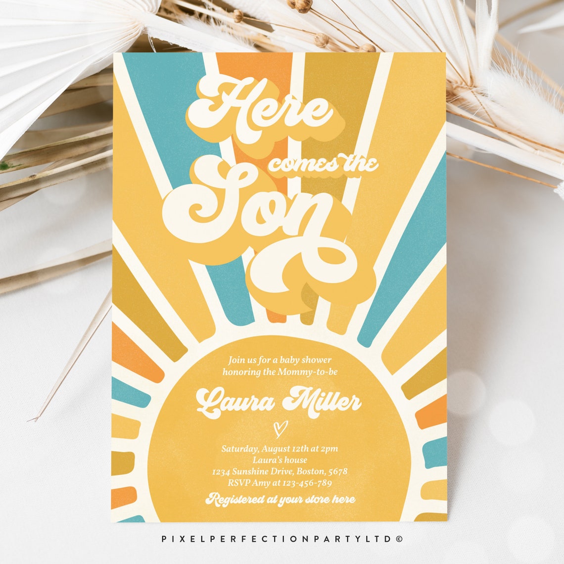 Editable Sunshine Baby Shower Invitation Here Come the Son Etsy