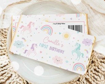 Editable Unicorn Birthday Candy Bar Wrapper Magical Pastel Rainbow Unicorn Birthday Whimsical Fairytale Unicorn Party Instant Download UY6