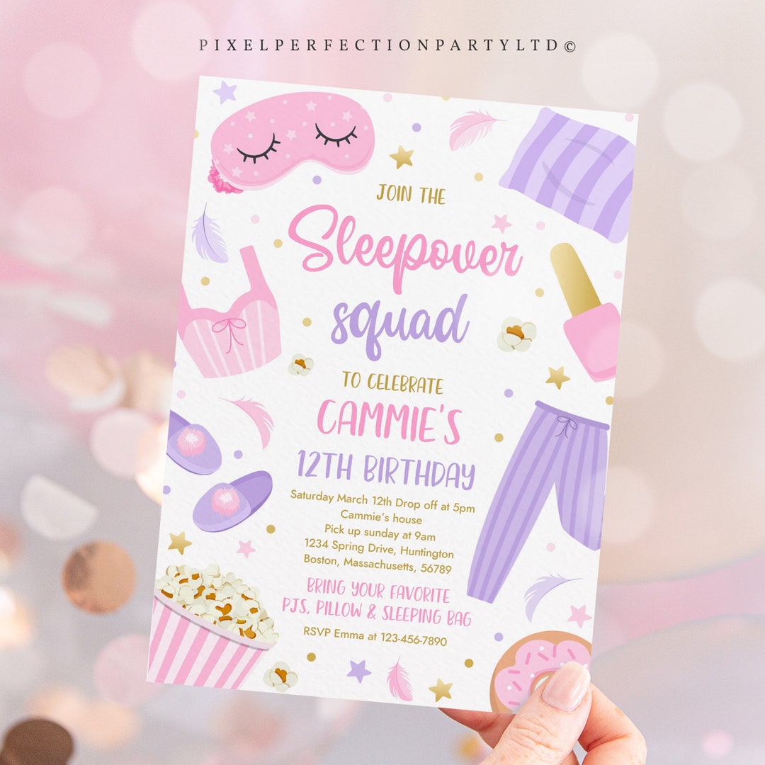 Editable Sleepover Squad Birthday Party Invitation Slumber Birthday ...