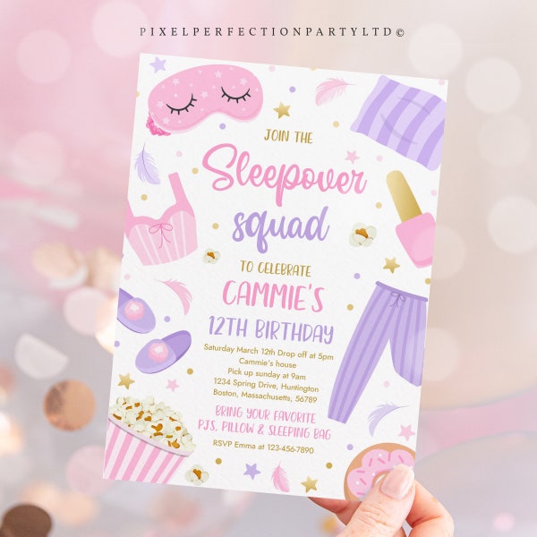 Editable Sleepover Squad Birthday Party Invitation Slumber Birthday Party Invitation Sleepover Tween Teen Birthday Party Instant Download TZ