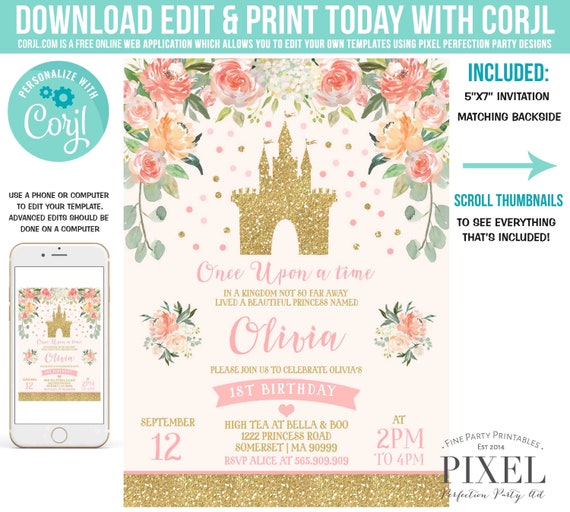 Princess Birthday Invitation Blush Pink Gold Princess Castle Invite Cinderella Royal Princess Tea Party Instant Download Editable File O8 Il_570xn