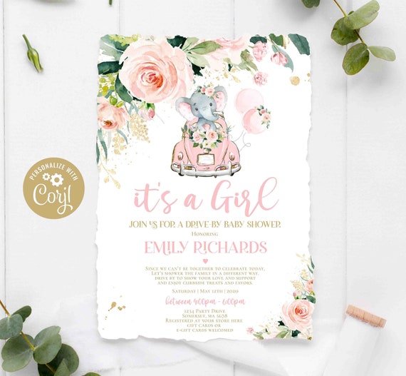 Download Thank You Cards Foldable Drive By Rose Car Baby Shower Kids Birthday Thank You Card Pink Elephant Drive Through Baby Shower Parade Thank You Card Cv048 Paper Party Supplies