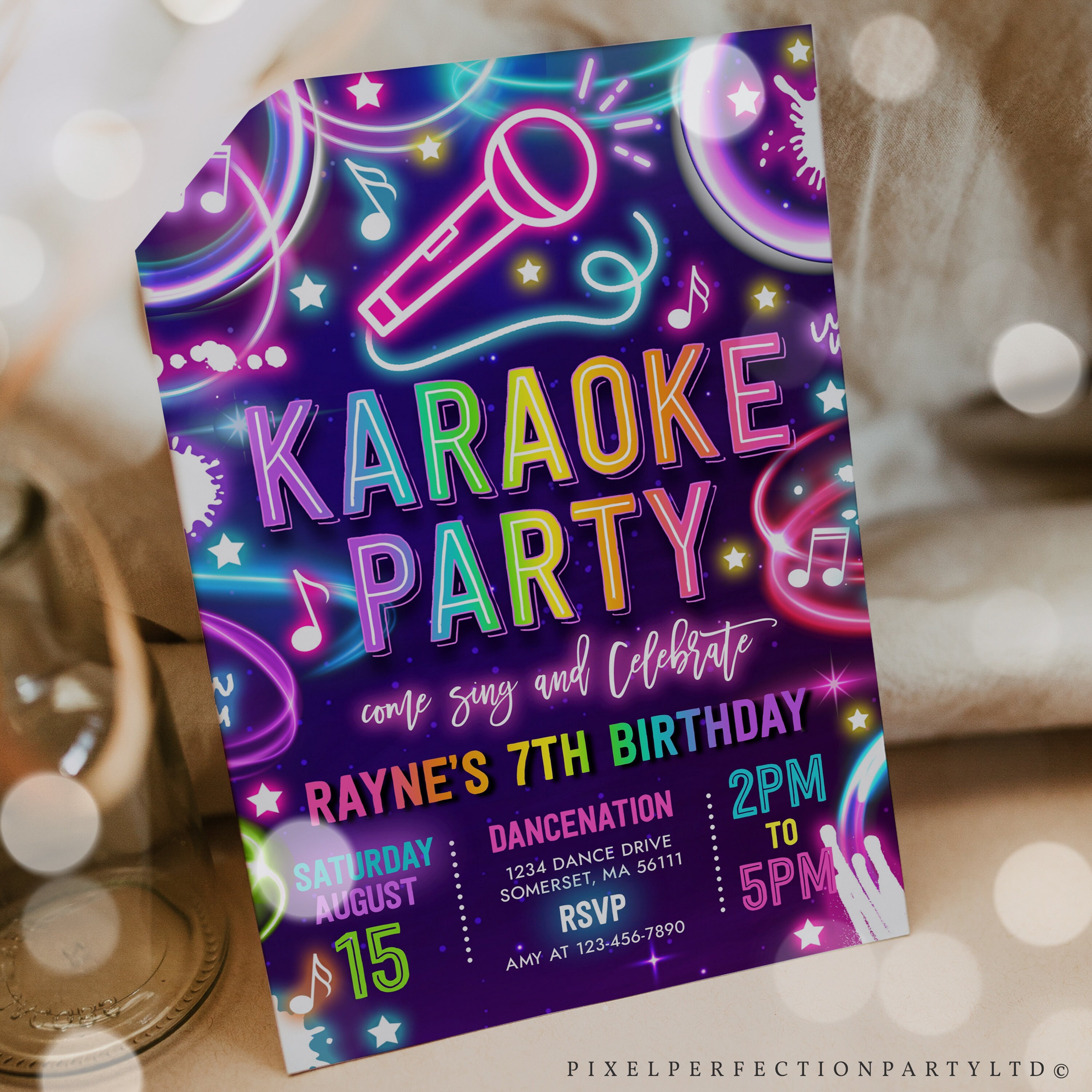 Editable Karaoke Birthday Party Invitation Neon Glow Karaoke Etsy
