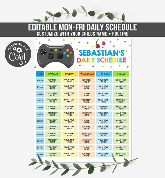 Editable Daily Schedule Monday To Friday Schedule Video Game Daily Schedule Homeschool Schedule Daily Routine Schedule Instant Download Il_570xn