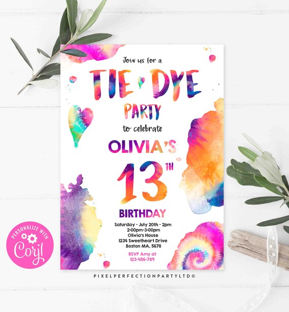 editable tie dye birthday party invitation hippie birthday etsy