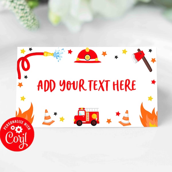 Firetruck Birthday Party Tent Card Fire Fighter Birthday Party Fireman Theme Party Food Card Firetruck Party Instant Editable Download X4