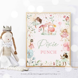 Fairy Birthday Party Pixie Punch Drink Table Sign Whimsical Enchanted Magical Floral Fairy Princess Party Decorations Instant Download FT