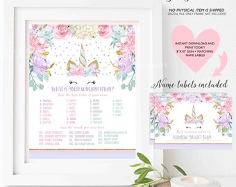 What Is Your Unicorn Name Game Unicorn Party Game Unicorn Party Magical Unicorn Birthday Unicorn Party Game Instant Download Unicorn Game