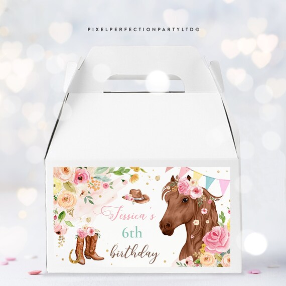 Editable Cowgirl Birthday Gable Box Favor Label Horse Birthday Party Gift Box Label Blush Pink Gold Floral Cowgirl Horse Instant Download KU Il_570xn