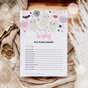 Editable Little Boo Baby Shower Wishes For Baby Game Halloween Pink Ghost Girl Shower Halloween Shower Instant Download V3