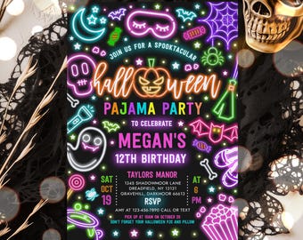 Editable Halloween Pajama Party Birthday Invitation Spooky