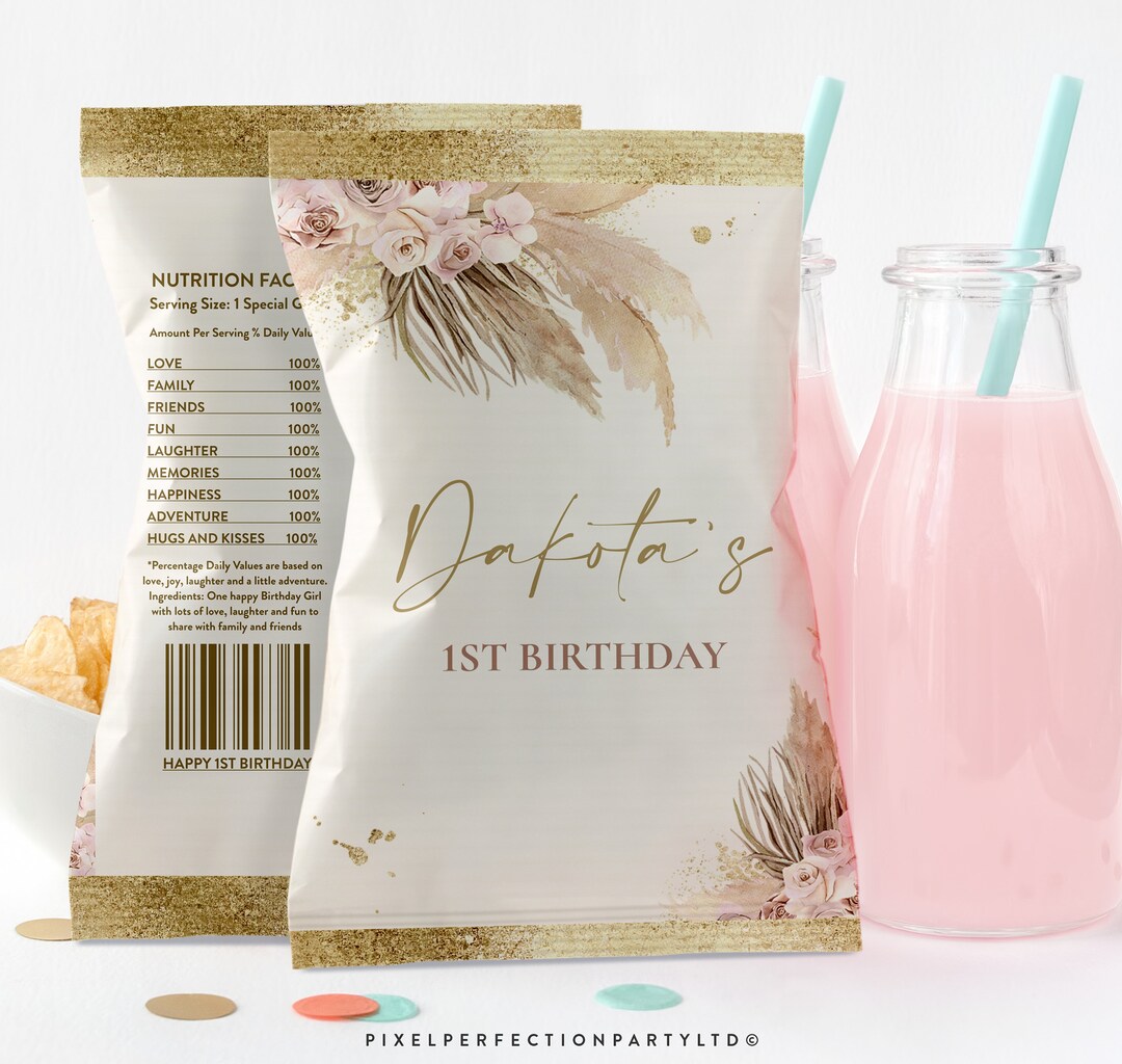 EDITABLE Boho 1st Birthday Party Chip Bag Wrapper Labels Etsy España