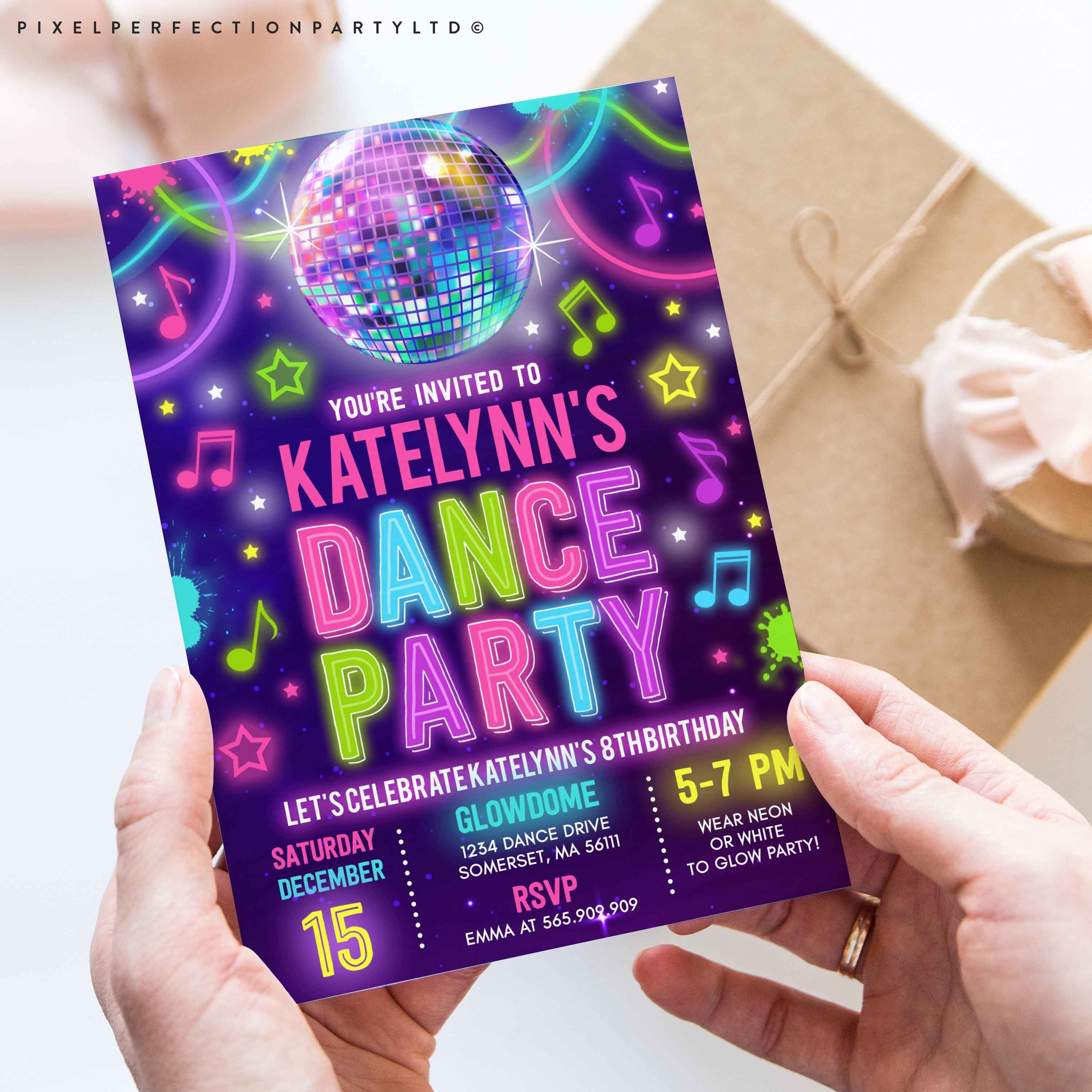 Editable Dance Party Invitation Glow Dance Party Birthday - Etsy Australia