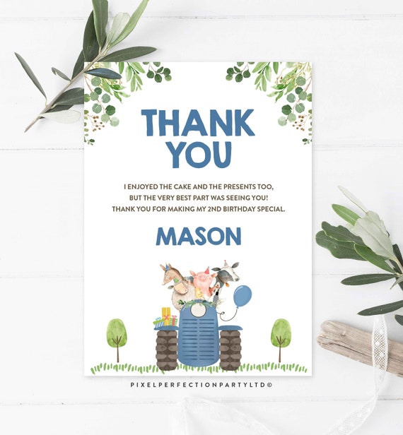 Editable Farm Birthday Party Thank You Card Blue Tractor Farmyard Animals Birthday Party Petting Zoo Party Thank You Instant Download KJ Il_570xn