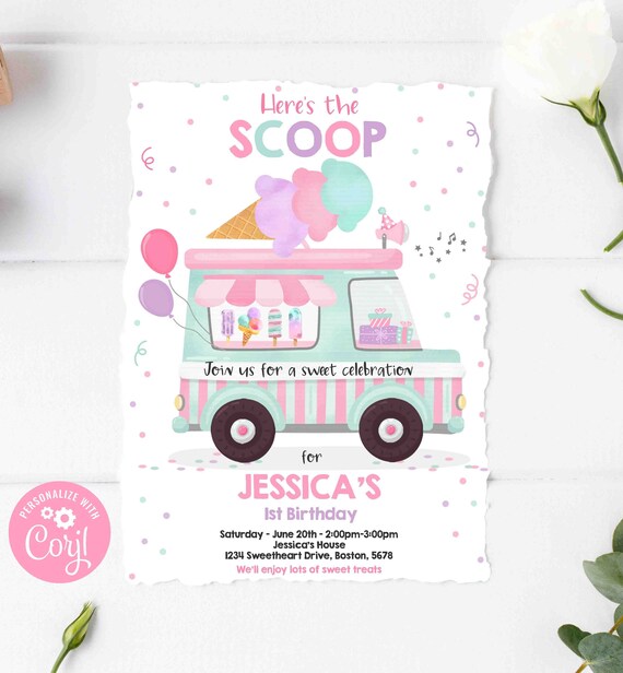 Editable Ice Cream Truck Birthday Invitation Ice Cream Birthday Invitation Ice Cream Party Ice Cream Truck Party Instant Download IC Il_570xn