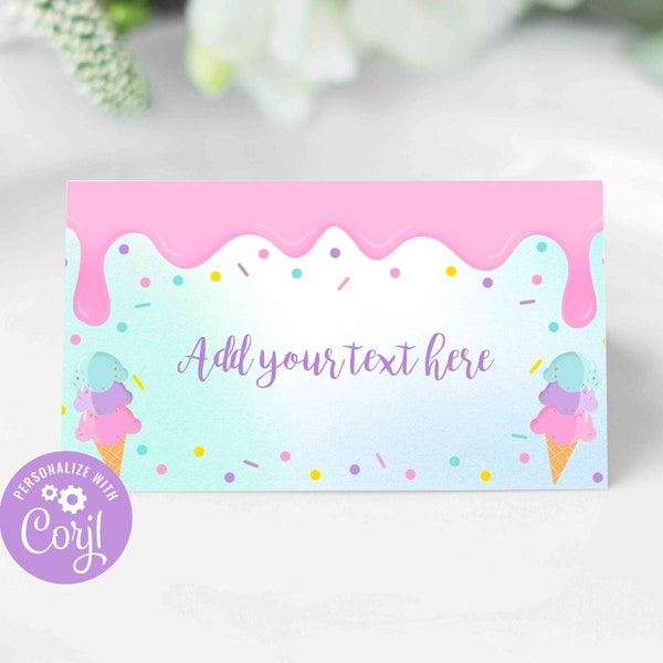 Ice Cream Party Birthday Tent Card Ice Cream Birthday Party Summer Ice Cream Party Food Card Ice Cream Party Instant Editable Download X1