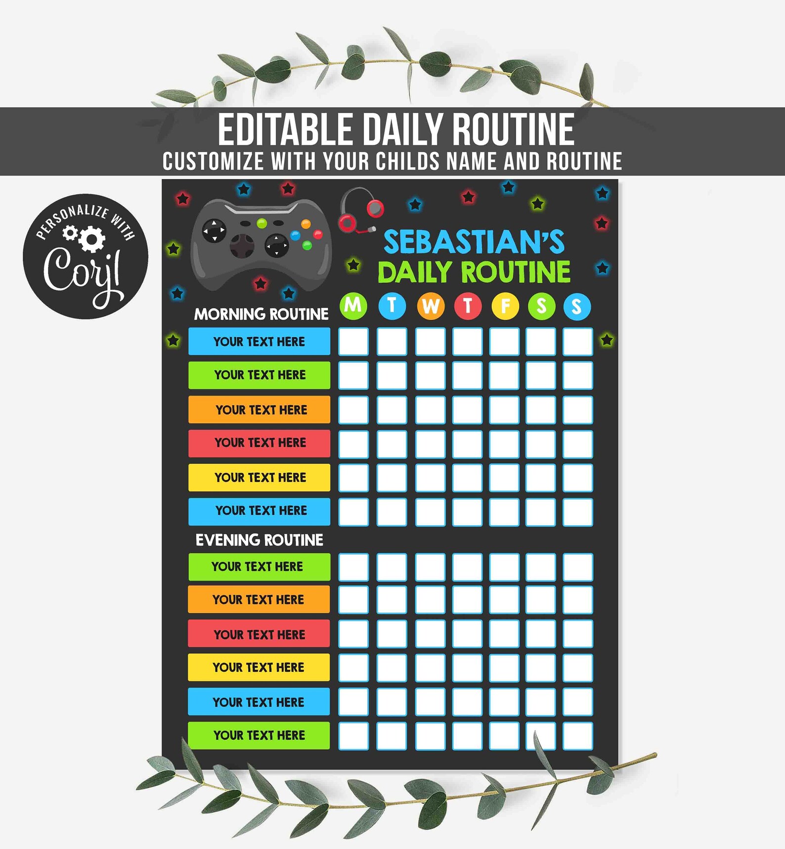 Editable Video Game Daily Routine Chart Morning Evening Daily Etsy