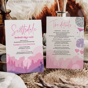 Editable Scottsdale Before The Veil Bachelorette Weekend Invitation & Itinerary Arizona Desert Disco Bachelorette Instant Download GTR