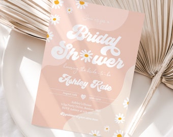 Editable Retro Bridal Shower Invitation Retro Bohemian Hippie Vibes Daisy 70s Flower Power Bridal Shower Invitation Instant Download J6