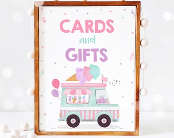 Ice Cream Cards And Gifts Sign Ice Cream Truck Birthday Party Cards And Gifts Table Sign Ice Cream Birthday Party Decorations YU