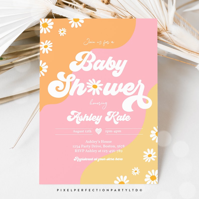 Editable Retro Baby Shower Invitation Retro Bohemian Hippie Etsy