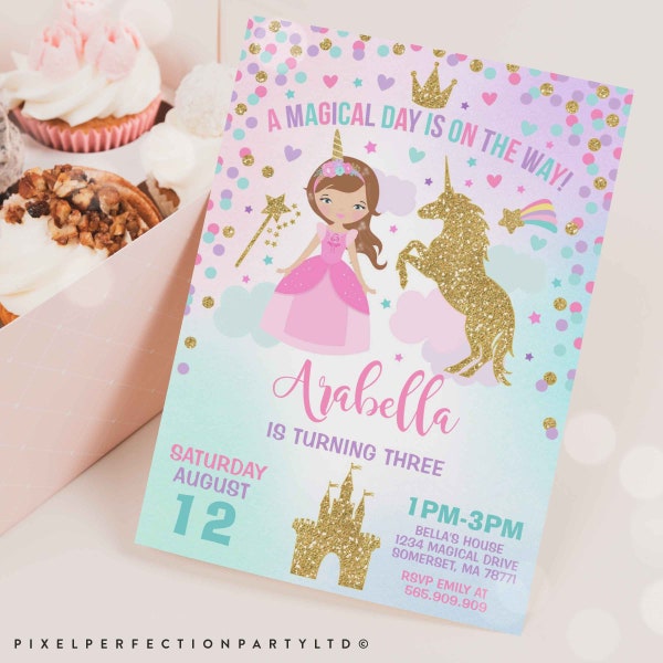 Unicorn And Princess Birthday Invitation Unicorn And Princess Magical Birthday Party Invitation Instant Download Editable File Corjl X3