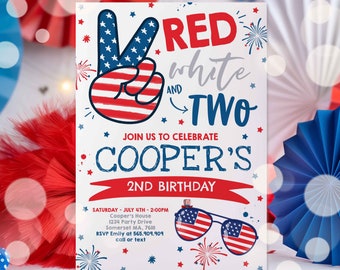 Editable 4th Of July Birthday Invitation 4th Of July Red White And Two 2nd Birthday Party Memorial Day Birthday Party Instant Download 7k