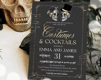 Editable Costumes And Cocktails Halloween Party Invitation Vintage Gothic Halloween Party Adult Halloween Boos Or Brews Instant Download F5O