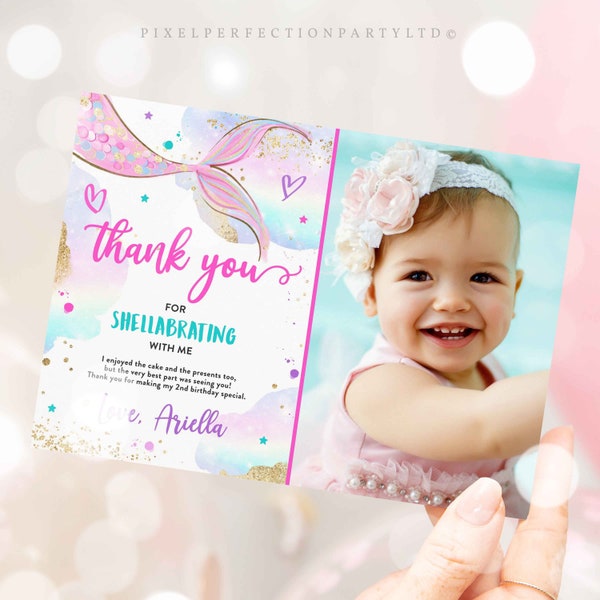 Editable Mermaid Thank You Photo Card Mermaid Thank You Note Card Whimsical Mermaid Under The Sea Thank You Card Favors Instant Download UH