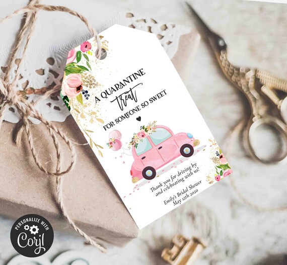 Editable Drive Through Bridal Shower Favor Tag Pink Floral Drive Through Bridal Shower Gift Tag Drive-By Shower Gift Tag Instant Download FD Il_570xn