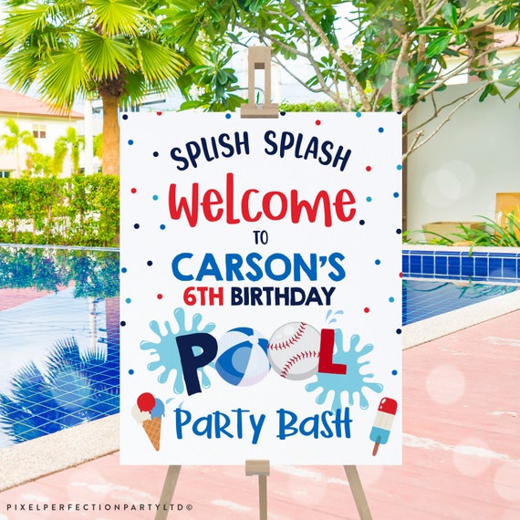 Editable Baseball Pool Party Welcome Sign Summer Pool Party Party Sign BBQ Baseball Pool Birthday Party Decorations Instant Download HS Il_570xn