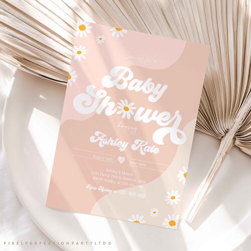 Editable Retro Baby Shower Invitation Retro Bohemian Hippie Etsy UK