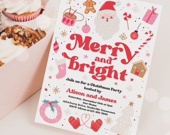 Editable Merry And Bright Christmas Party Invitation Merry And Bright Holiday Party Invitation Santa Christmas Party Instant Download HHY