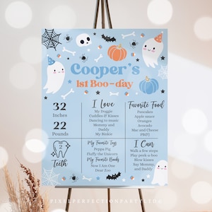 Editable Halloween Ghost 1st Birthday Milestone Poster Spooky One Ghost Spooktacular 1st Birthday Party Stats Poster Instant Download DW