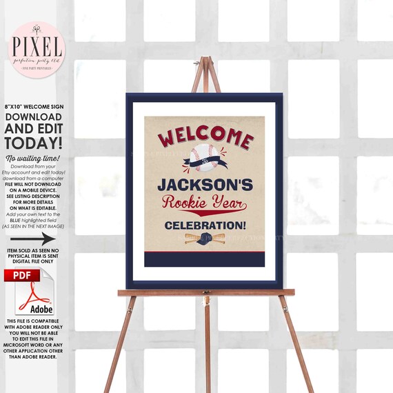 Editable Vintage Baseball Rookie Year Welcome Sign Vintage Baseball 1st Birthday Welcome Sign Vintage Baseball Party Instant Download 6M Il_570xn