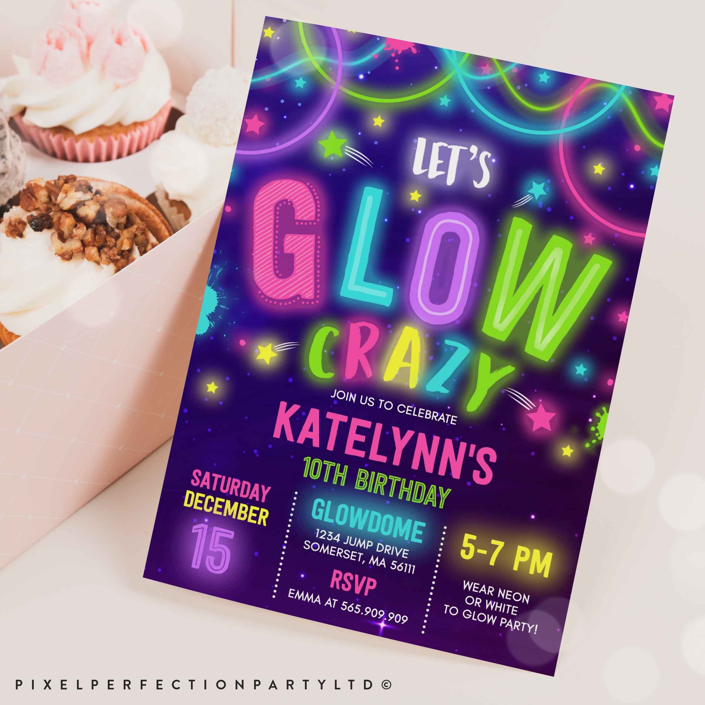 Glow Birthday Invitation Glow Invitation Neon Glow Invitation