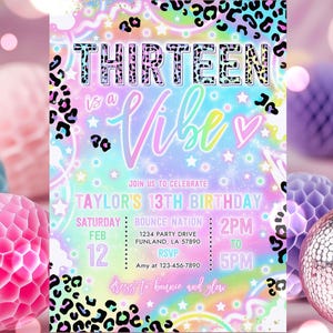 Editable Thirteen Is A Vibe 13th Birthday Party Invitation Thirteens A Vibe Neon Glow Birthday Party Girl 12th Birthday Instant Download YT8