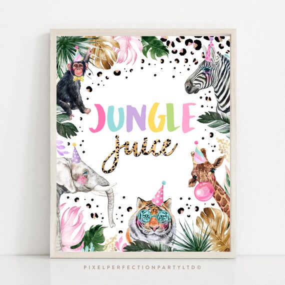 Safari Animals Jungle Juice Birthday Sign Drinks Table Sign Wild One Wild Child Party Safari Leopard Print Party Animals Instant Download DL Il_570xn