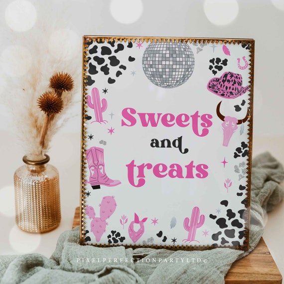 Space Cowgirl Birthday Party Sweets & Treats Sign Pink Disco Cowgirl Party Nashville Rodeo Birthday Party Any Age Instant Download UL Il_570xn