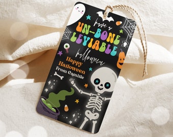 Editable Halloween Skeleton Gift Tag Halloween Trick Or Treat Party Favor Tags Halloween Student Friend Classroom Tag Instant Download SAH