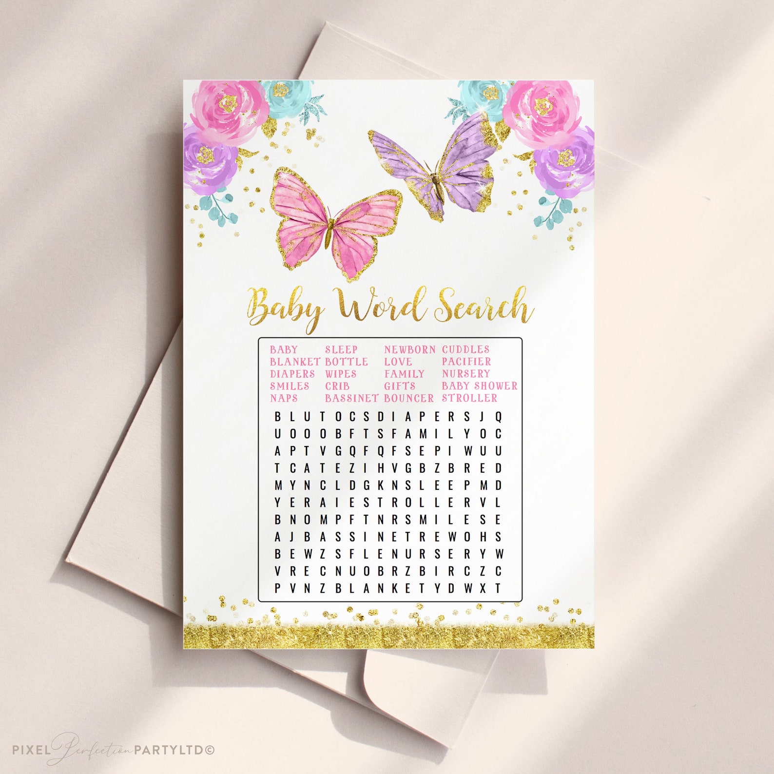 Butterfly Baby Word Search Game Butterfly Baby Shower Game Etsy