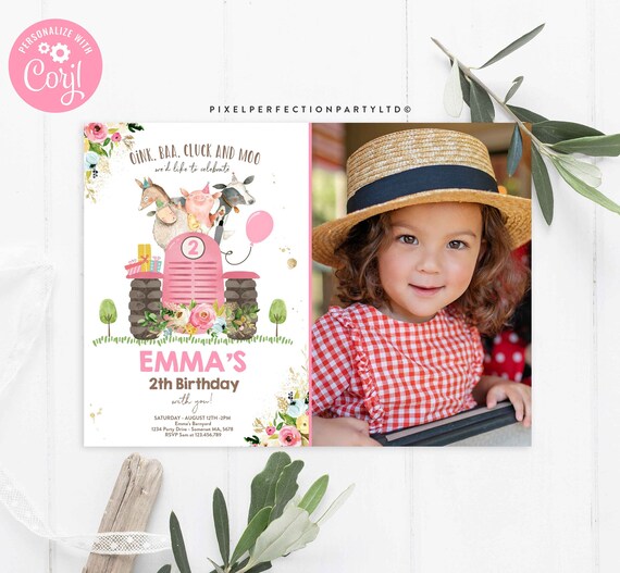 Editable Farm Birthday Invitation Girl Floral Farm Animals Birthday Invitation Farm Barnyard Birthday Party Petting Zoo Instant Download KJ Il_570xn