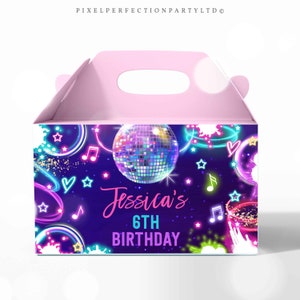 Editable Dance Party Gable Box Neon Glow Dance Party Gable Labels Neon Glow Dance Disco Party Neon Disco Dance Party Instant Download U6