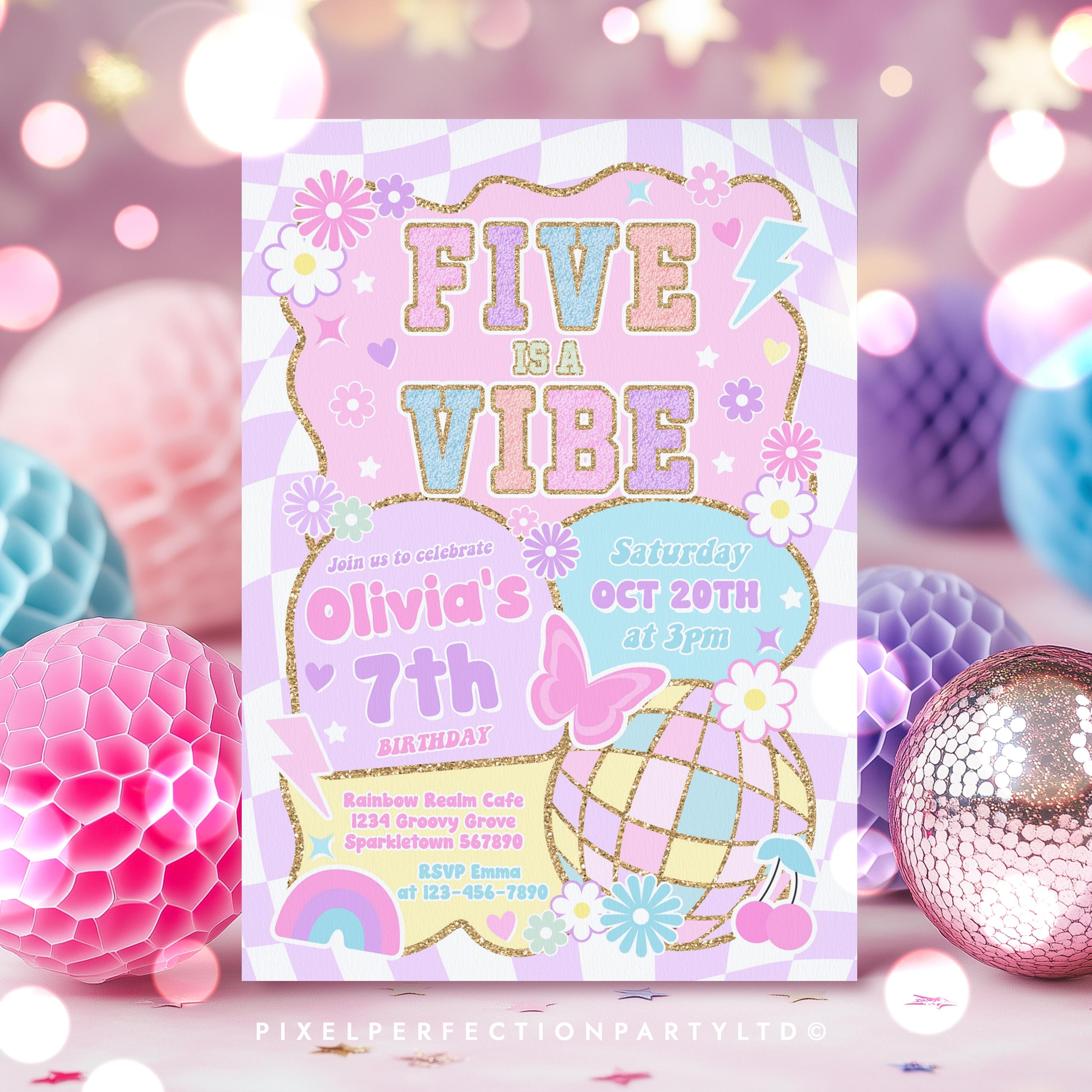 5. Geburtstag Einladungskarten – 'Five Is A Vibe' Groovy Design, 20 Karten Mit Umschlägen